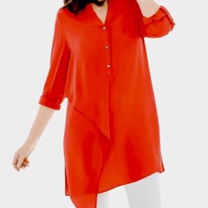 Chico's Orange Asymmetrical Tunic with Notched Collar size 3 ( large)